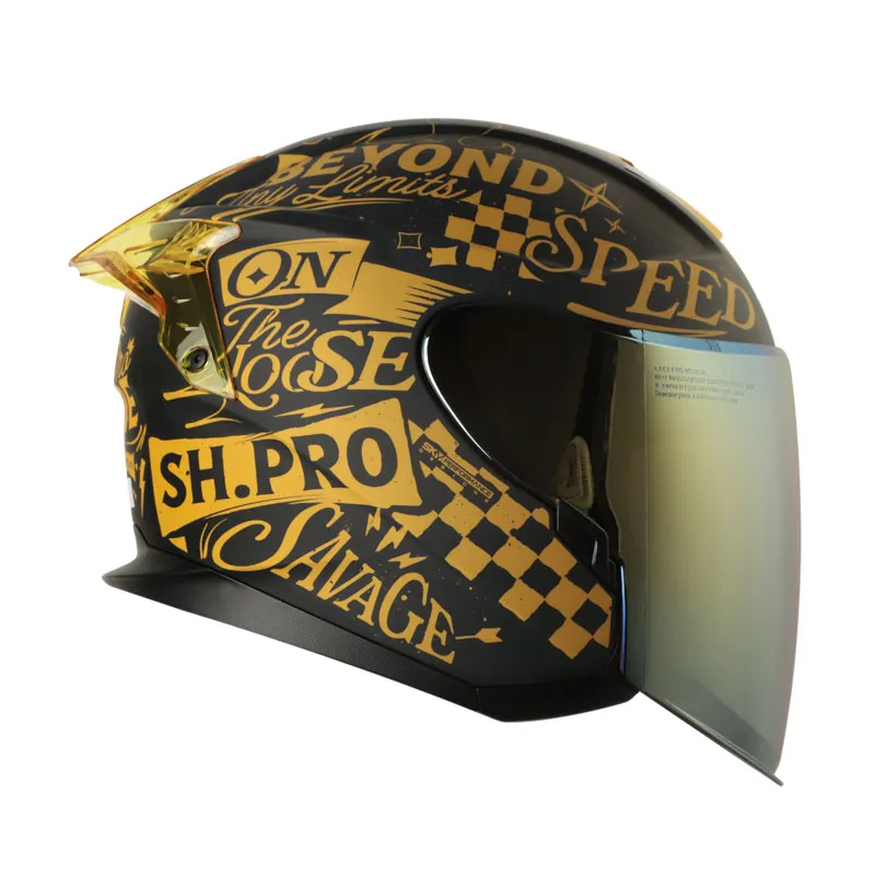 CASCO ABIERTO SHAFT SHPRO240 DOBLE VISOR RETRUM NEGRO DORADO MATE