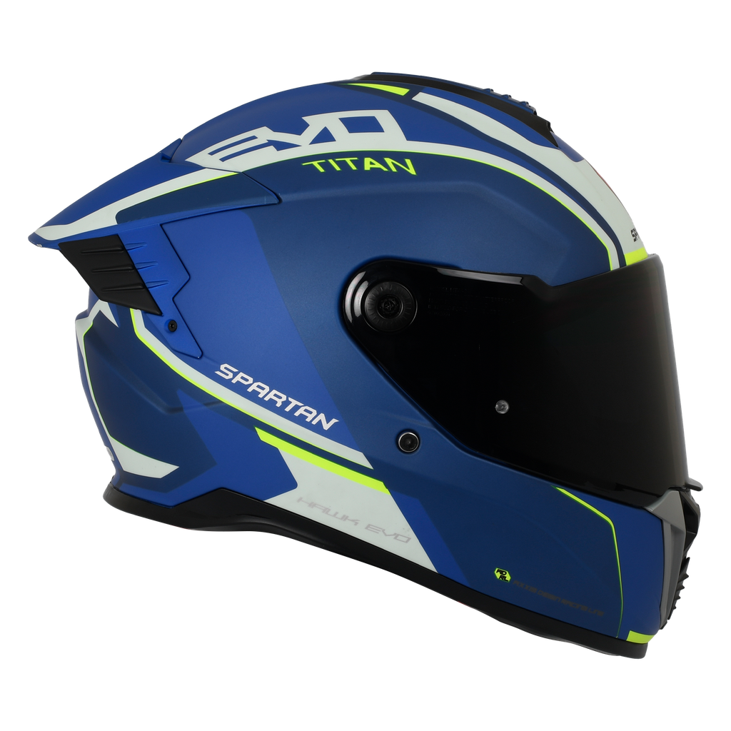 CASCO INTEGRAL SPARTAN DOBLE VISOR HAWK EVO TITAN B7 AZUL AMARILLO NEON MATE