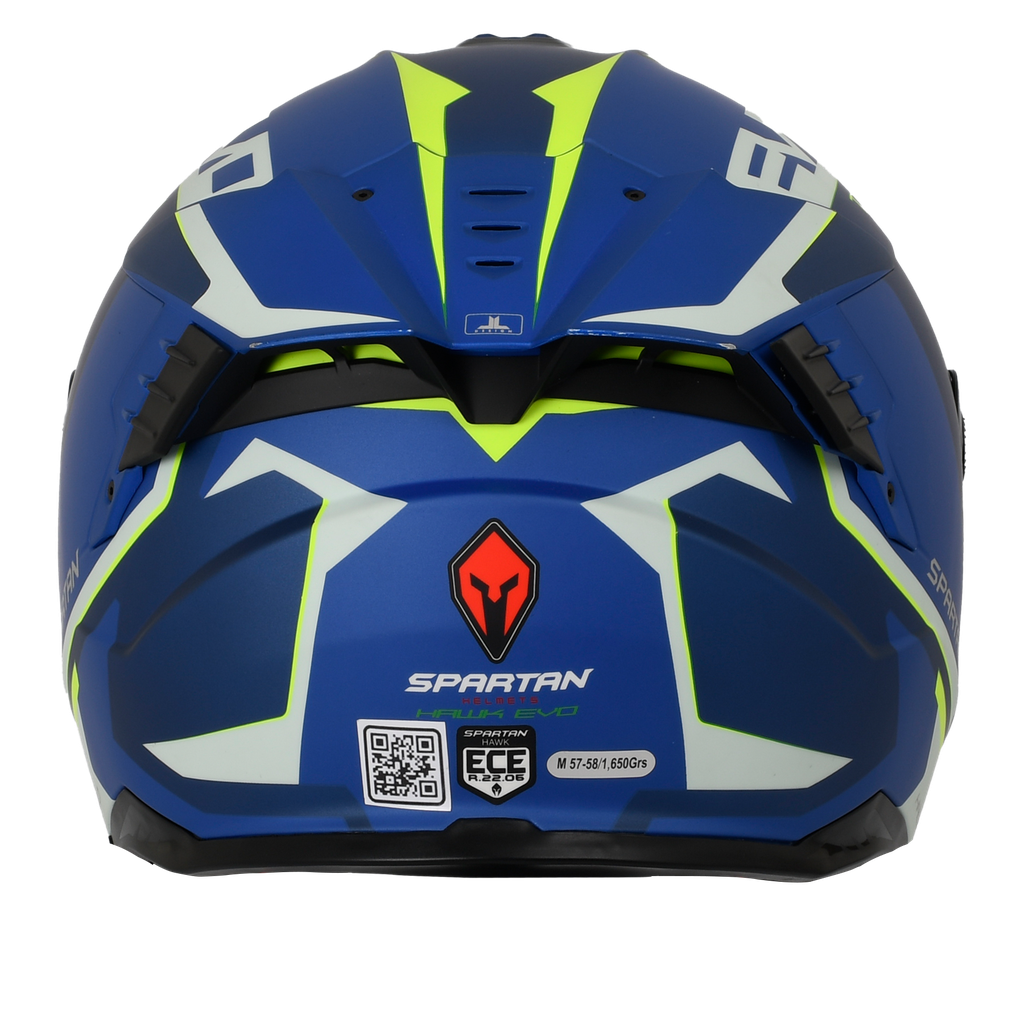 CASCO INTEGRAL SPARTAN DOBLE VISOR HAWK EVO TITAN B7 AZUL AMARILLO NEON MATE