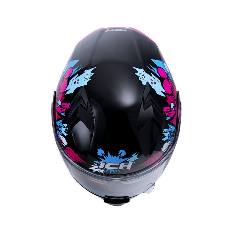 CASCO ABATIBLE ICH 3120 DOBLE VISOR COMIC BOOM NEGRO FUCSIA BRILLO