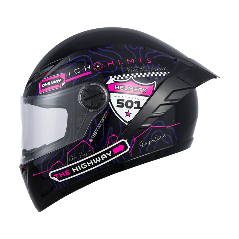 CASCO INTEGRAL ICH 501SP RUTERO NEGRO FUCSIA BLANCO  BRILLO VISOR TRANSPARENTE