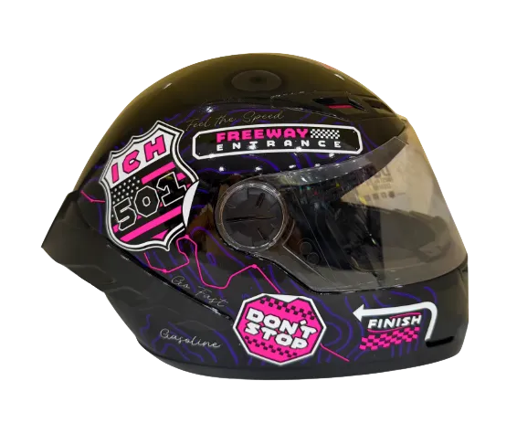 CASCO INTEGRAL ICH 501SP RUTERO NEGRO FUCSIA BLANCO VISOR TRANSPARENTE BRILLO