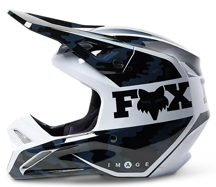 CASCO CROSS FOX V1 NUKLR NEGRO AZUL BLANCO BRILLO