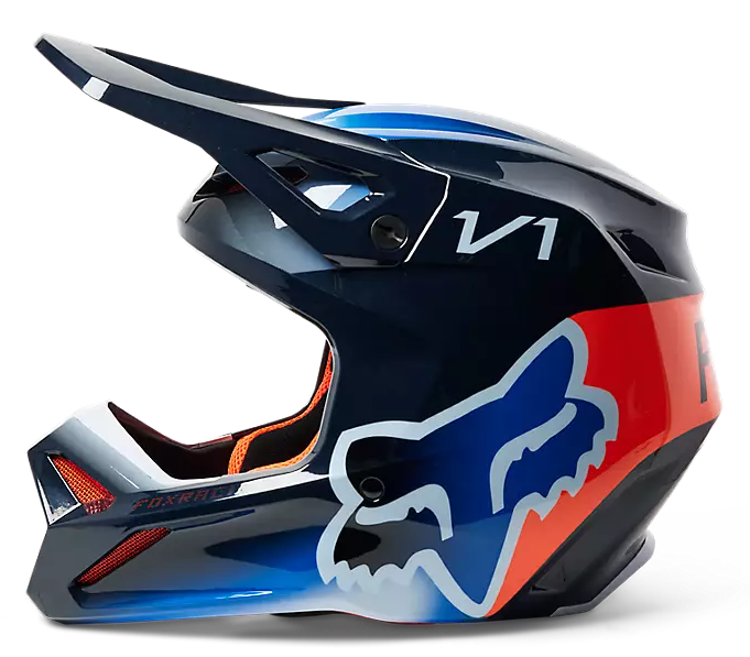 CASCO CROSS FOX V1 TOXSYK  AZUL OSCURO NARANJA BRILLO