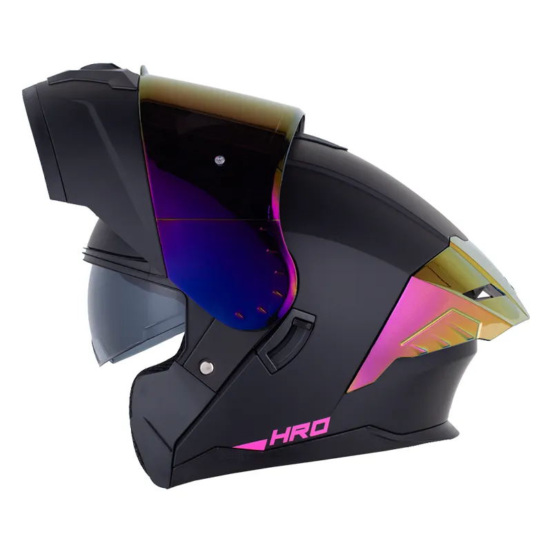 CASCO ABATIBLE HRO 3480 DOBLE VISOR SOLID V2 NEGRO FUCSIA MATE