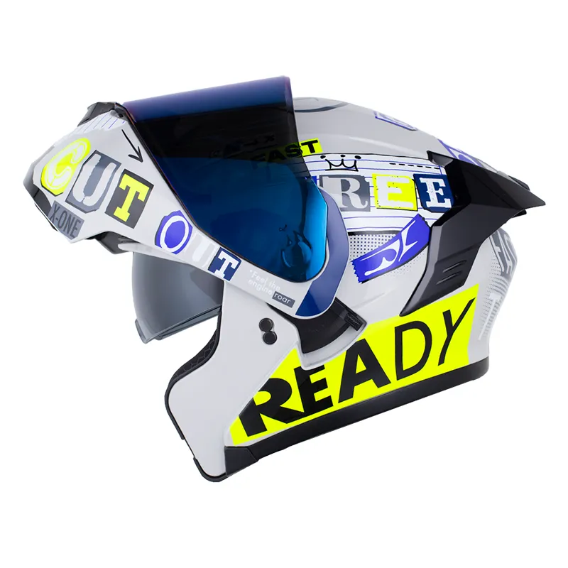 CASCO ABATIBLE X-ONE 3000 RS DOBLE VISOR RANSOM GRIS AMARILLO BRILLO
