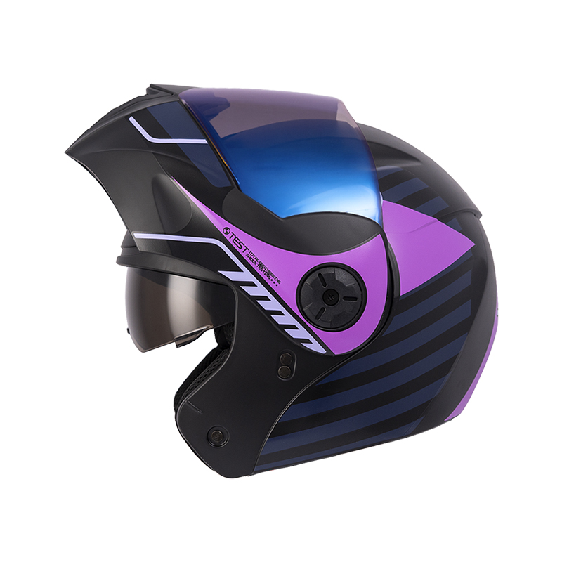CASCO ABATIBLE ICH 3110 DOBLE VISOR BUZZ NEGRO MORADO CLARO MATE VISOR AZUL