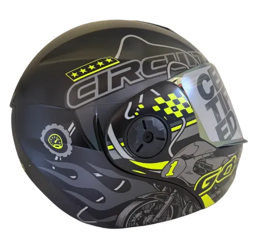 CASCO ABATIBLE ICH 3110 DOBLE VISOR LAP RUSH NEGRO GRIS OSCURO AMARILLO MATE VISOR DORADO