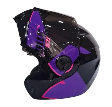 [215095] CASCO ABATIBLE ICH 3110 DOBLE VISOR TREAT NEGRO MORADO FUCSIA BRILLO VISOR NEGRO (S)