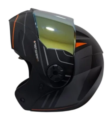 CASCO ABATIBLE ICH 3110 DOBLE VISOR REPLACED NEGRO GRIS OSCURO NARANJA MATE VISOR DORADO (S)