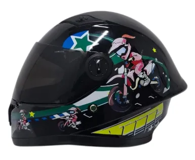 CASCO NIÑA INTEGRAL H308 MOTO NEGRA BRILLO
