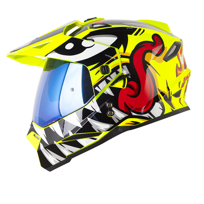 CASCO MULTIPROPOSITO HRO MX330 DOBLE VISOR ROCKETMONSTER AMARILLO ROJO BRILLO (S)