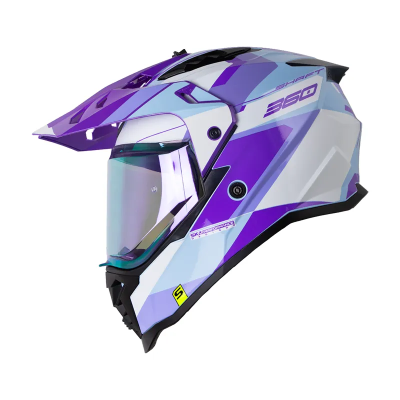 CASCO MULTIPROPOSITO SHAFT MX360 DOBLE VISOR MISHO AZUL CLARO MORADO BRILLO (S)