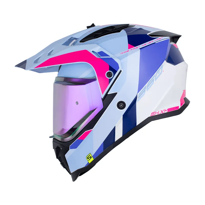 CASCO MULTIPROPOSITO SHAFT MX360 DOBLE VISOR KOSH AZUL CLARO FUCSIA BRILLO