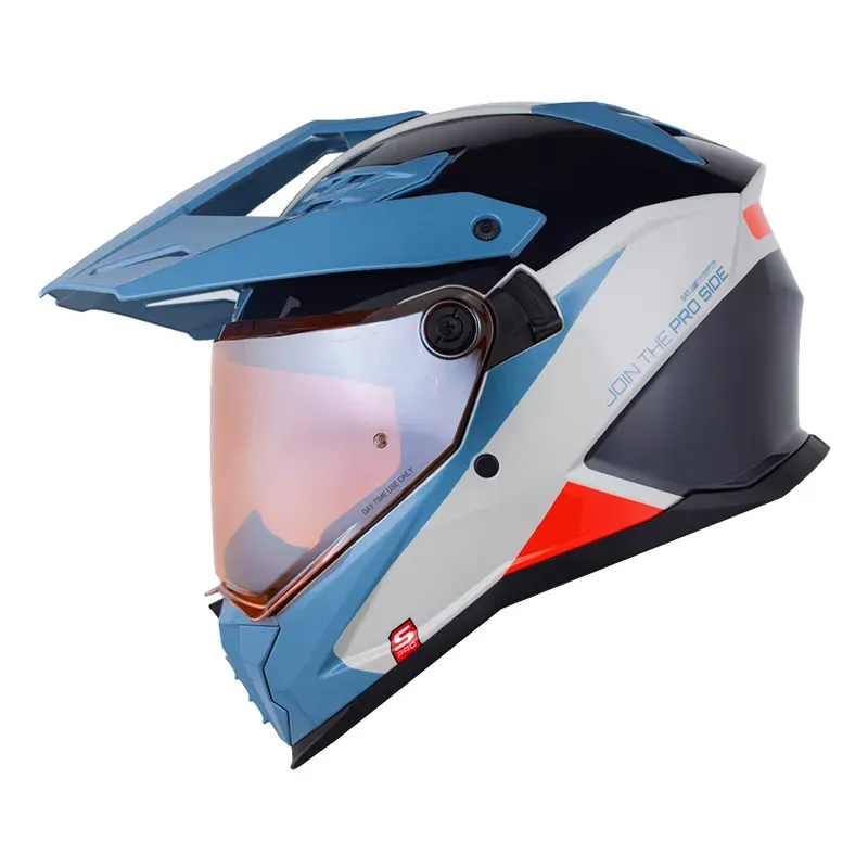 CASCO MULTIPROPOSITO SHAFT PRO MX400 DOBLE VISOR PROTON GRIS CLARO AZUL OSCURO BRILLO