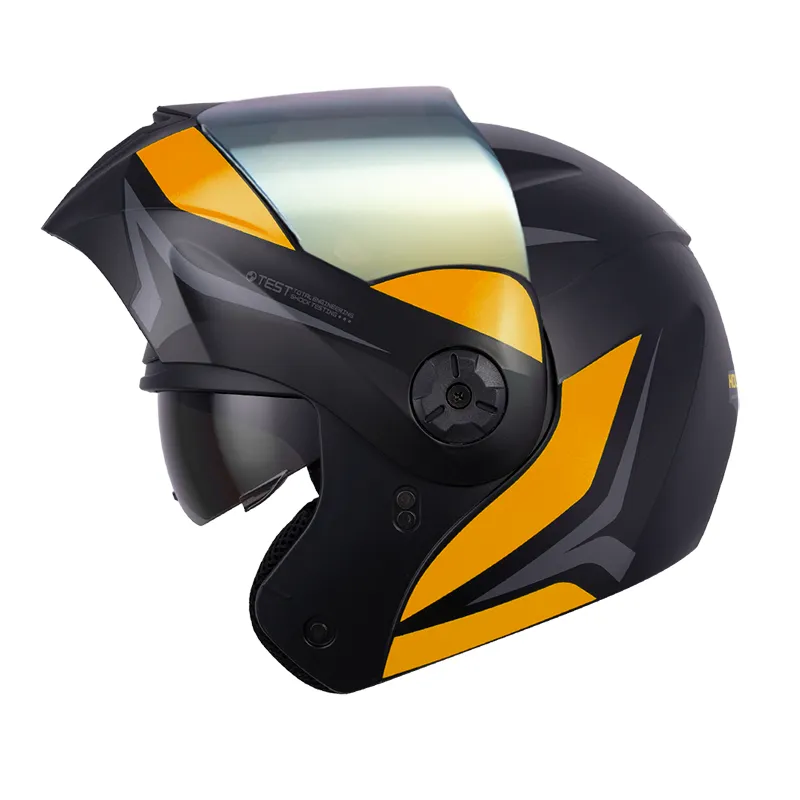 CASCO ABATIBLE ICH 3110 DOBLE VISOR HOLLOW NEGRO DORADO GRIS MATE VISOR DORADO (S)