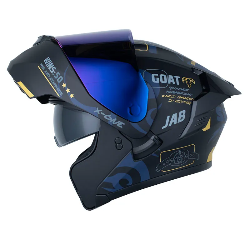 CASCO ABATIBLE X-ONE 3000 RS DOBLE VISOR IRON NEGRO DORADO MATE
