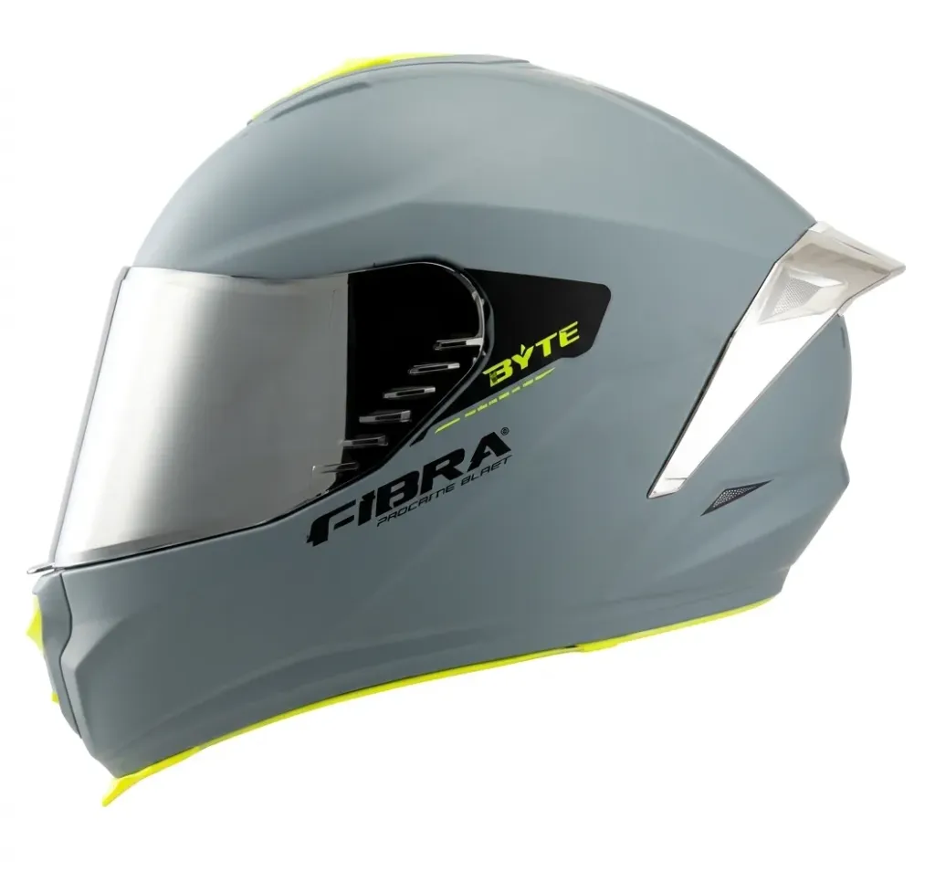 CASCO INTEGRAL FIBRA BYTE STREAM CHROMA NARDO GRIS AMARILLO MATE VISOR/SPOILER TITANIUM PLATA