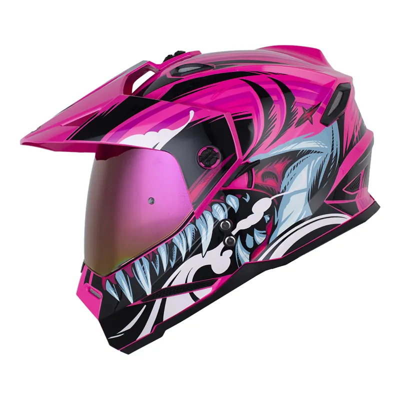 [197292] CASCO MULTIPROPOSITO HRO MX330 DOBLE VISOR ATTACK MORADO OSCURO FUCSIA MATE (S)