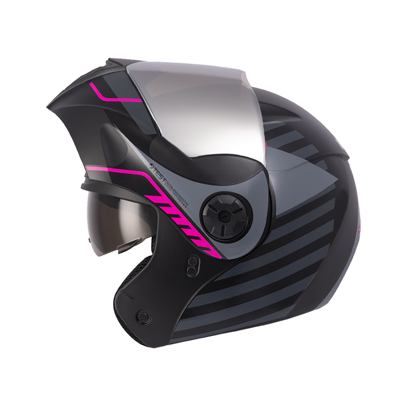 [197847] CASCO ABATIBLE ICH 3110 DOBLE VISOR BUZZ NEGRO FUCSIA MATE VISOR SILVER (S)