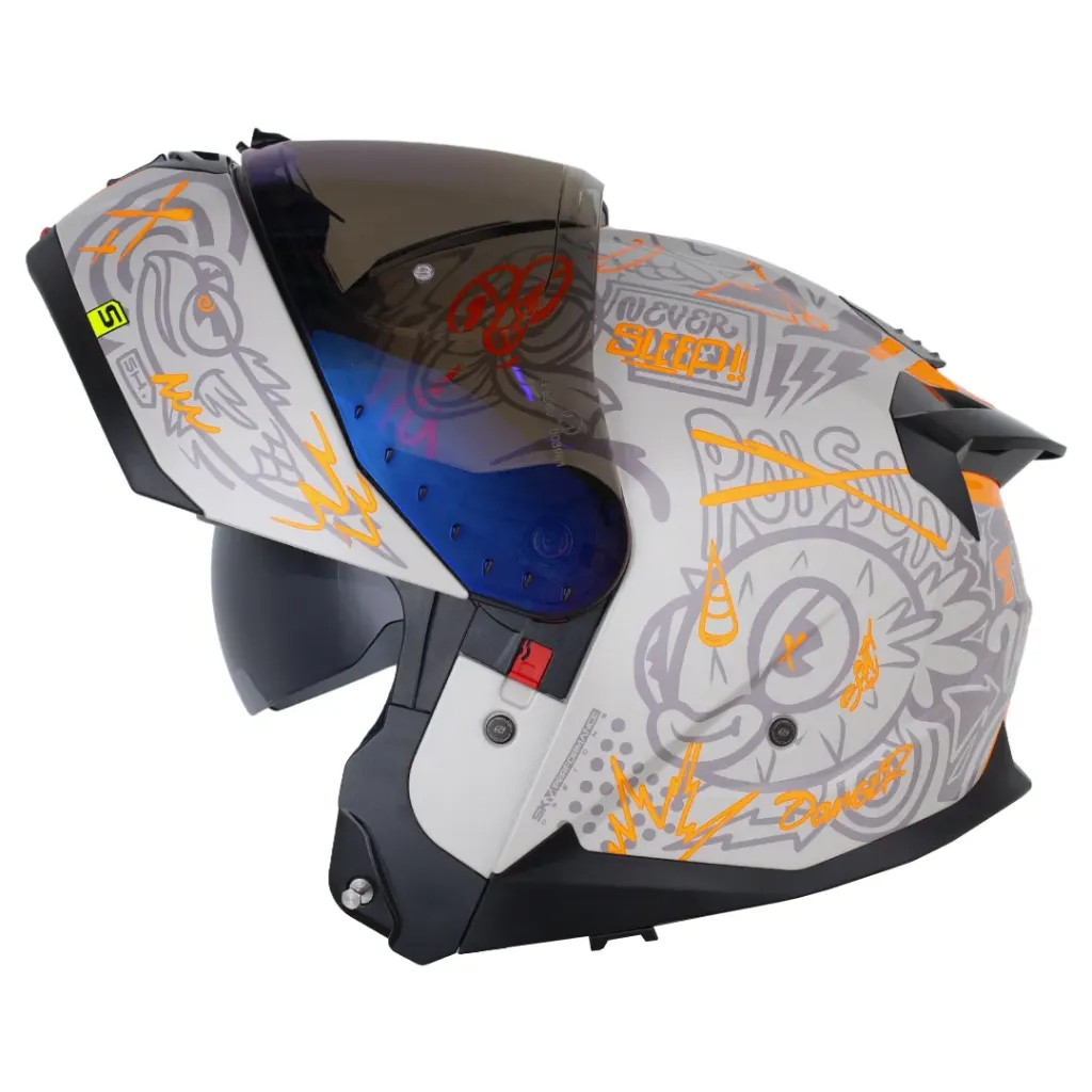 CASCO ABATIBLE SHAFT 3540 DOBLE VISOR THE WORLD GRIS CLARO NARANJA MATE