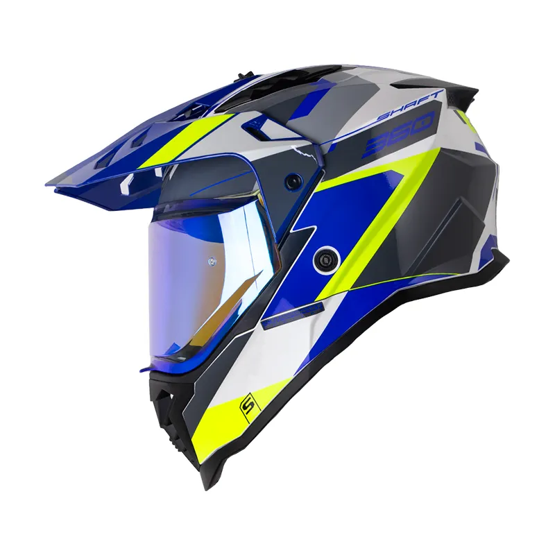 CASCO MULTIPROPOSITO SHAFT MX360 DOBLE VISOR MISHO BLANCO PERLA AZUL BRILLO (S)