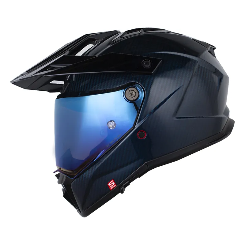CASCO MULTIPROPOSITO SHAFT PRO MX480 CARBONO SOLID AZUL CLARO SILVER BRILLO