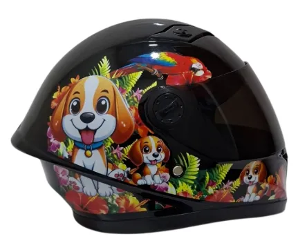 CASCO NIÑO INTEGRAL H308 PERRO NEGRO BRILLO