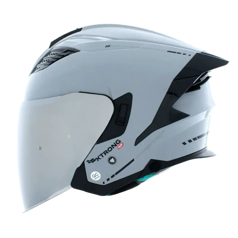 CASCO ABIERTO XTRONG GP GRIS NARDO BRILLO SPOILER NEGRO VISOR PLATEADO
