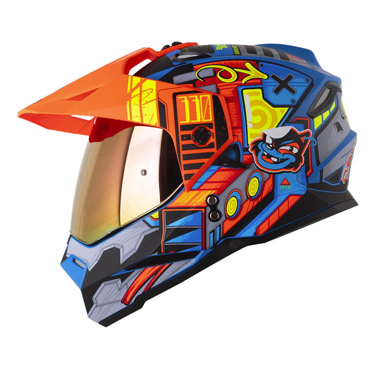CASCO MULTIPROPOSITO HRO MX330 DOBLE VISOR CYBOK AZUL NARANJA MATE (S)
