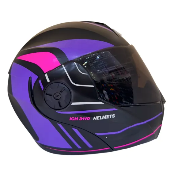 [208916] CASCO ABATIBLE ICH 3110 DOBLE VISOR REPLACED NEGRO MORADO FUCSIA MATE VISOR NEGRO (S)