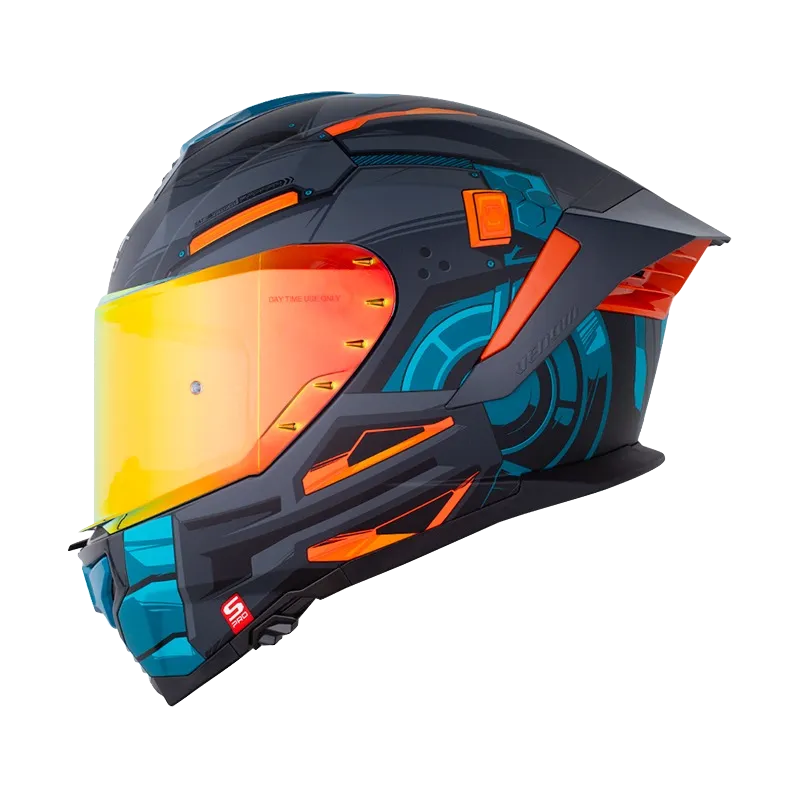 CASCO INTEGRAL SHAFT PRO 609 DOBLE VISOR VENOM MECH AZUL OSCURO NARANJA MATE