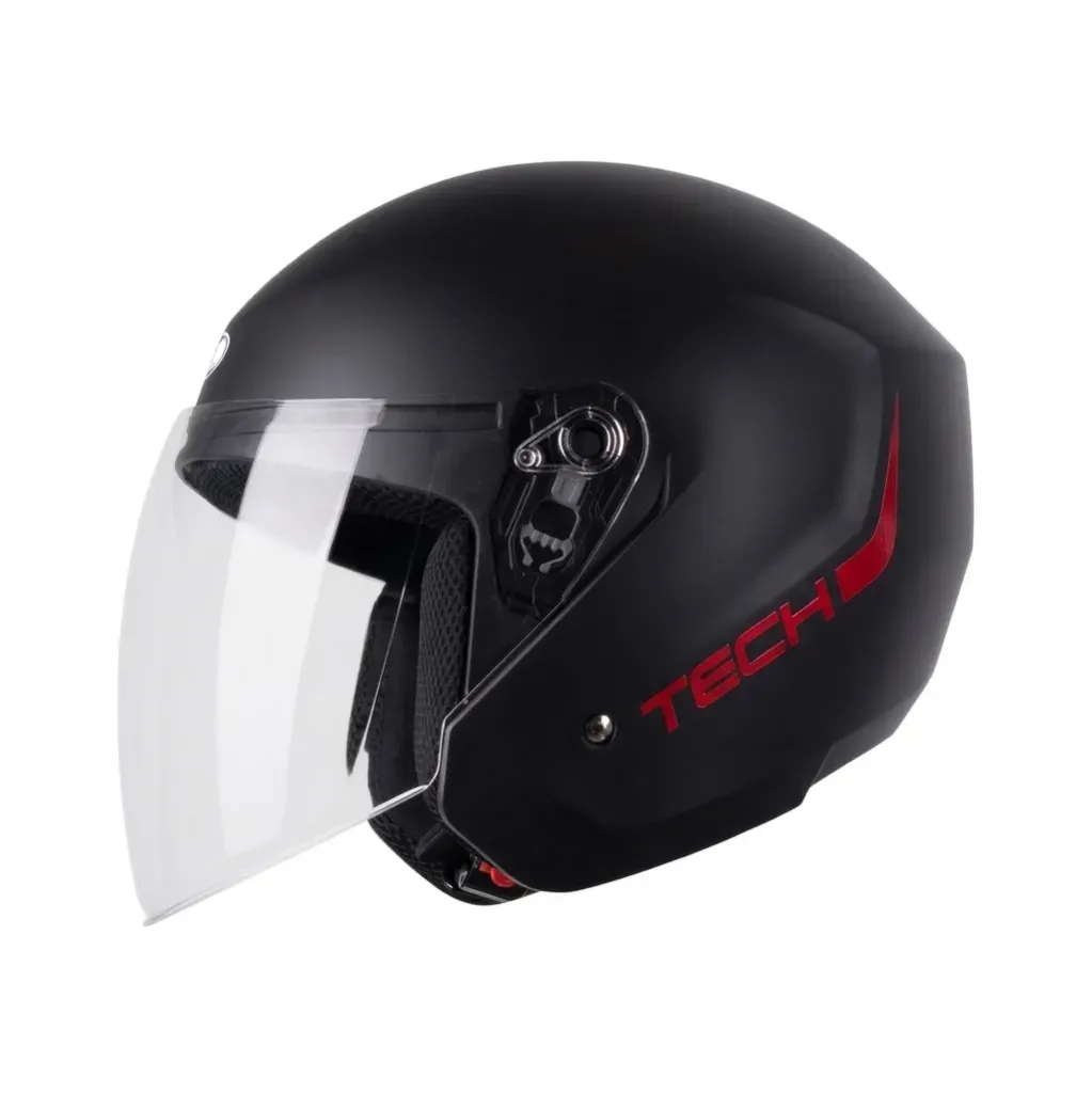 CASCO ABIERTO TECH T10 SOLID 5 NEGRO ROJO MATE (S)