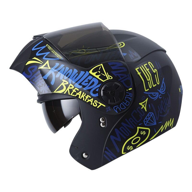CASCO ABATIBLE ICH 3110DOT DOBLE VISOR MESSAGE NEGRO AZUL MATE (S)