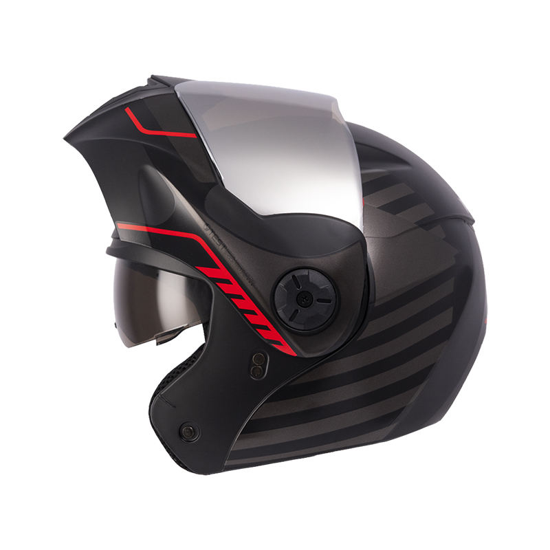 CASCO ABATIBLE ICH 3110 DOBLE VISOR BUZZ NEGRO ROJO MATE VISOR SILVER