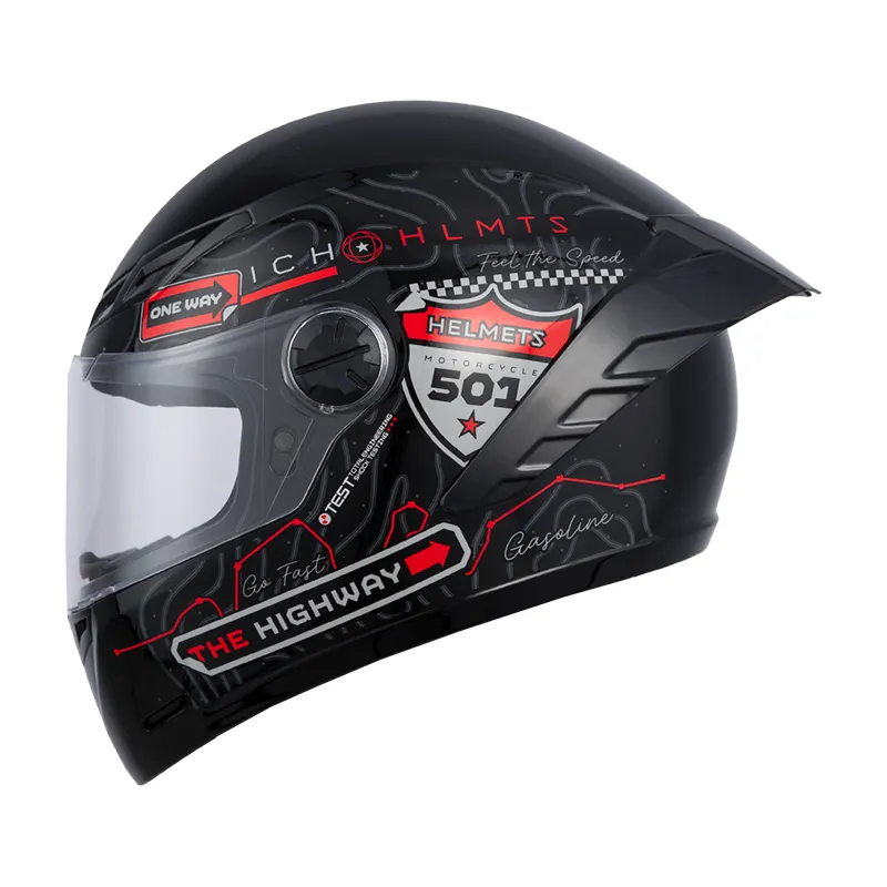 CASCO INTEGRAL ICH 501SP RUTERO NEGRO ROJO GRIS MATE VISOR TRANSPARENTE