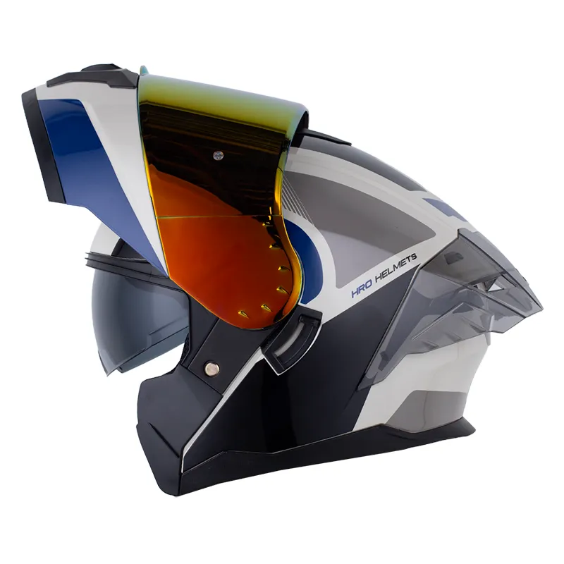 CASCO ABATIBLE HRO 3480 DOBLE VISOR PEPX ARENA CLARO AZUL OSCURO BRILLO