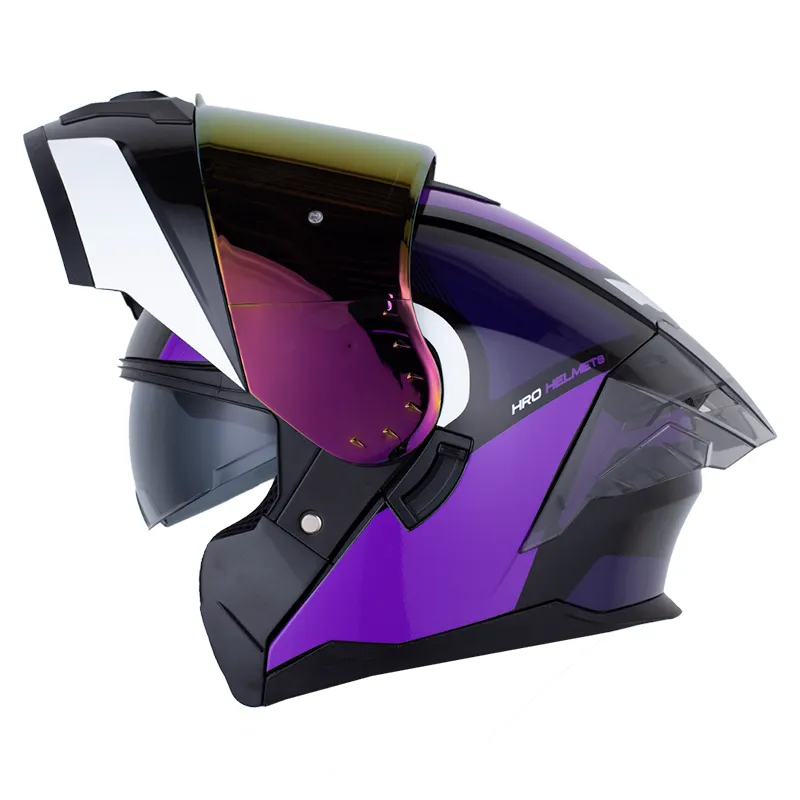 CASCO ABATIBLE HRO 3480 DOBLE VISOR PEPX NEGRO BLANCO BRILLO