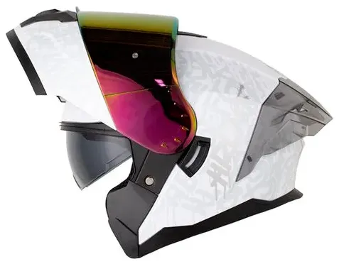 CASCO ABATIBLE HRO 3480 DOBLE VISOR DRIPS BLANCO PERLA SILVER BRILLO