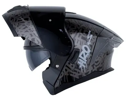CASCO ABATIBLE HRO 3480 DOBLE VISOR DRIPS NEGRO GRIS OSCURO BRILLO