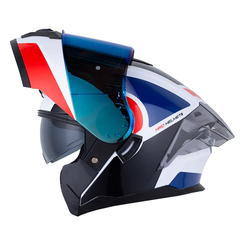 CASCO ABATIBLE HRO 3480 DOBLE VISOR PEPX BLANCO PERLA ROJO BRILLO
