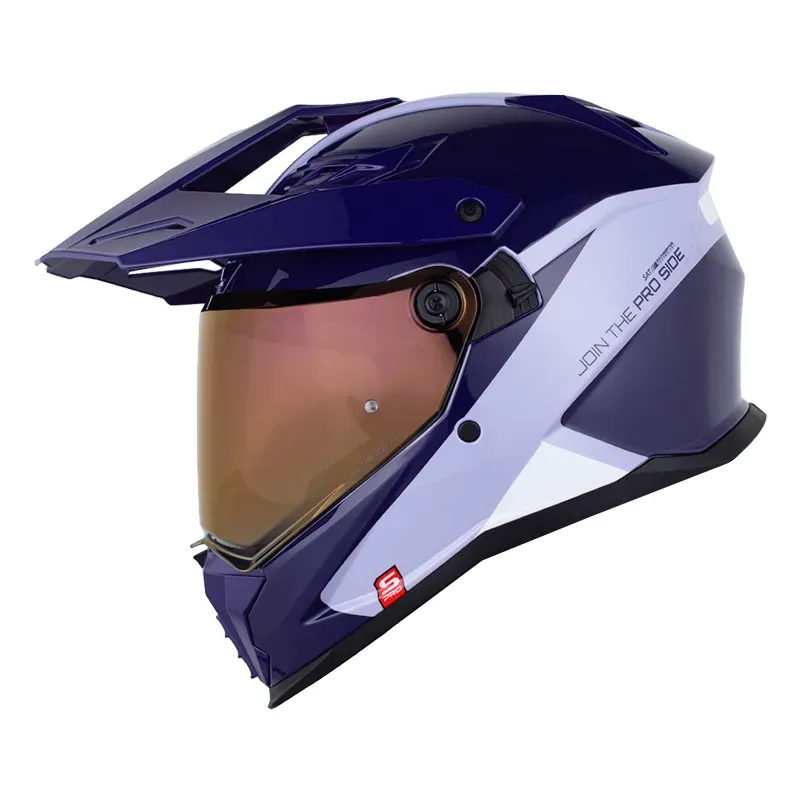 CASCO MULTIPROPOSITO SHAFT PRO MX400 DOBLE VISOR PROTON MORADO CLARO AZUL OSCURO BRILLO