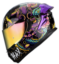CASCO INTEGRAL HAX OBSIDIAN DOBLE VISOR SNAKE DEMON NEGRO MORADO BRILLO