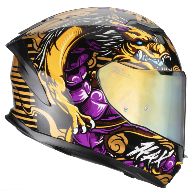 CASCO INTEGRAL HAX FORCE DOBLE VISOR SHENLONG NEGRO DORADO BRILLO