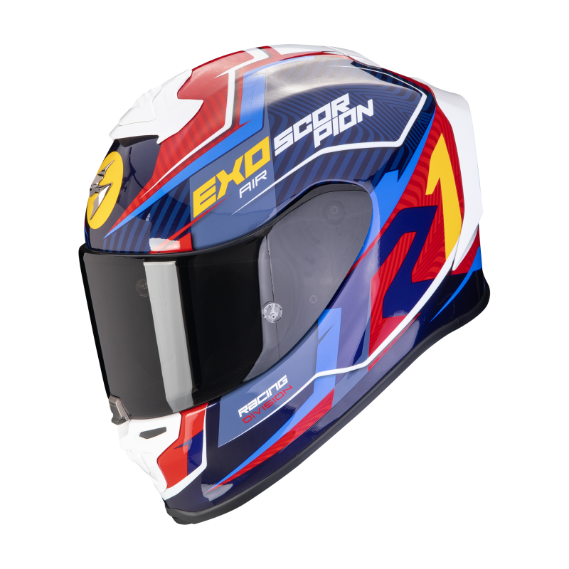 CASCO INTEGRAL SCORPION EXO-R1 EVO COUP AZUL ROJO AMARILLO BRILLO+VISOR ADICIONAL+PINLOCK (S)