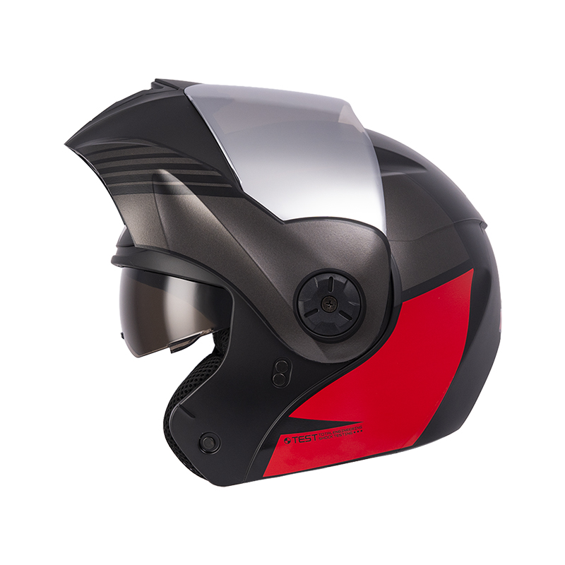 CASCO ABATIBLE ICH 3110 DOBLE VISOR XMAL NEGRO ROJO MATE VISOR SILVER (S)