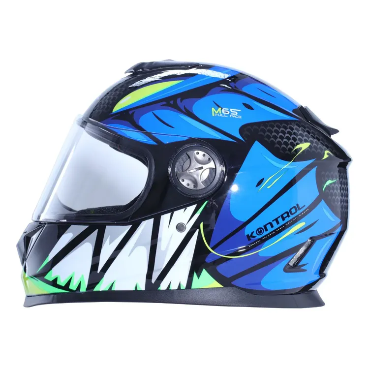 CASCO INTEGRAL KONTROL M65 PIRANHA AZUL VERDE BRILLO