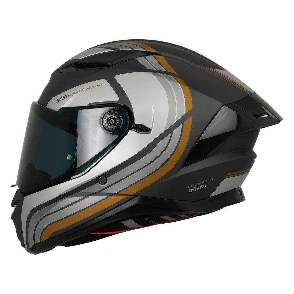 CASCO INTEGRAL SPARTAN DOBLE VISOR PANTHER TRIBUTE D9 NEGRO GRIS DORADO MATE
