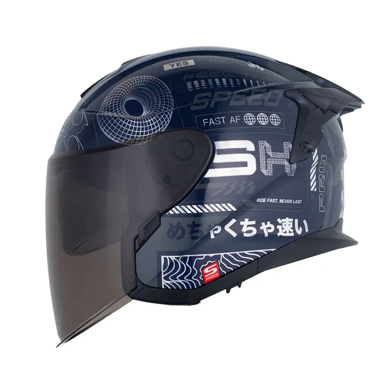 [190449] CASCO ABIERTO SHAFT PRO 240 DOBLE VISOR WIRE FRAME AZUL OSCURO HOLOGRAFICO SILVER BRILLO (S)