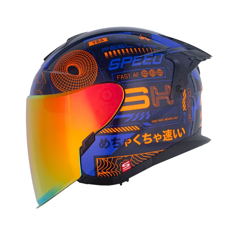 CASCO ABIERTO SHAFT PRO 240 DOBLE VISOR WIRE FRAME AZUL OSCURO NARANJA BRILLO (S)